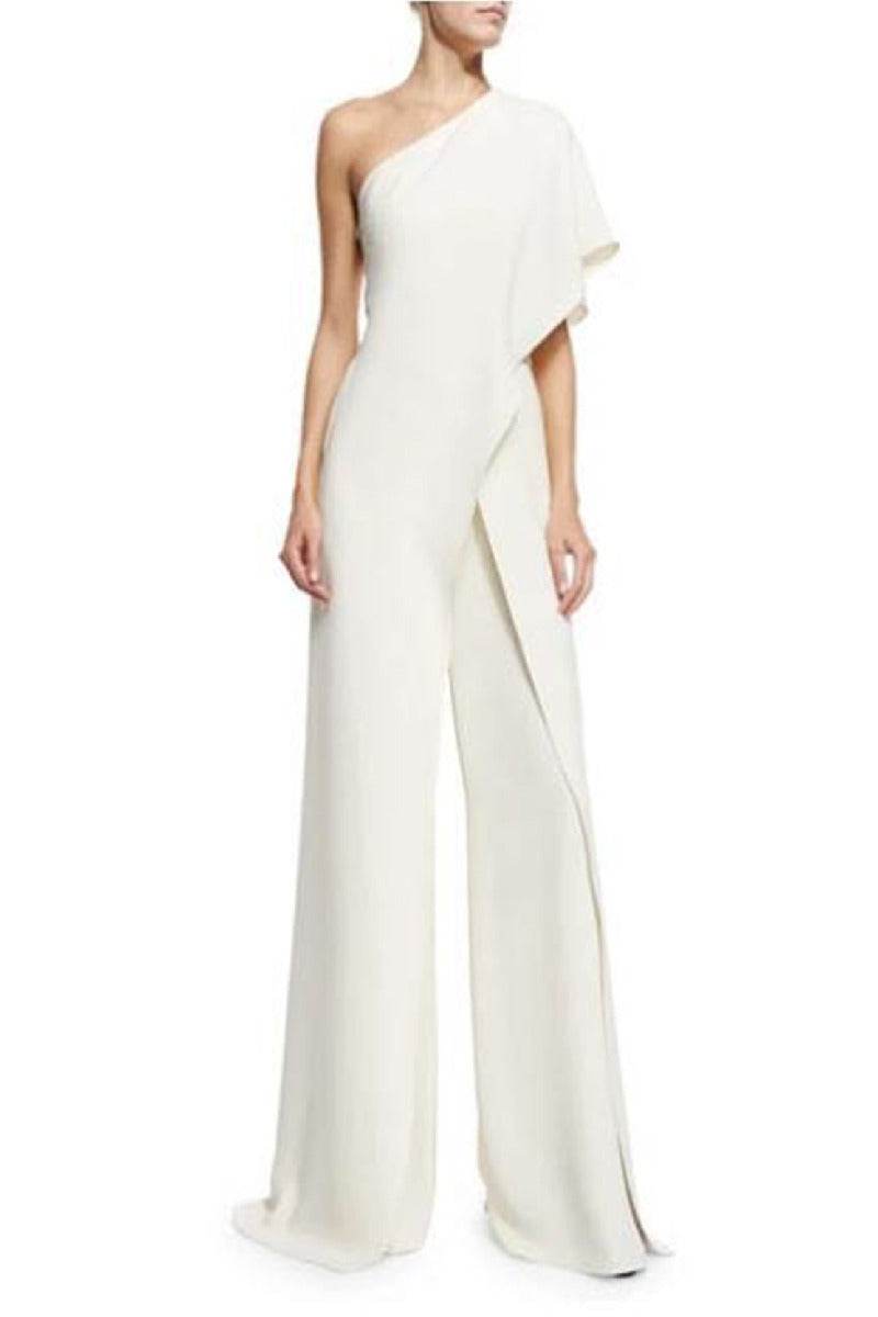 One Shoulder Floor Length Fiablement Fort Wedding Jumpsuit 569999372751 - COCOMELODY